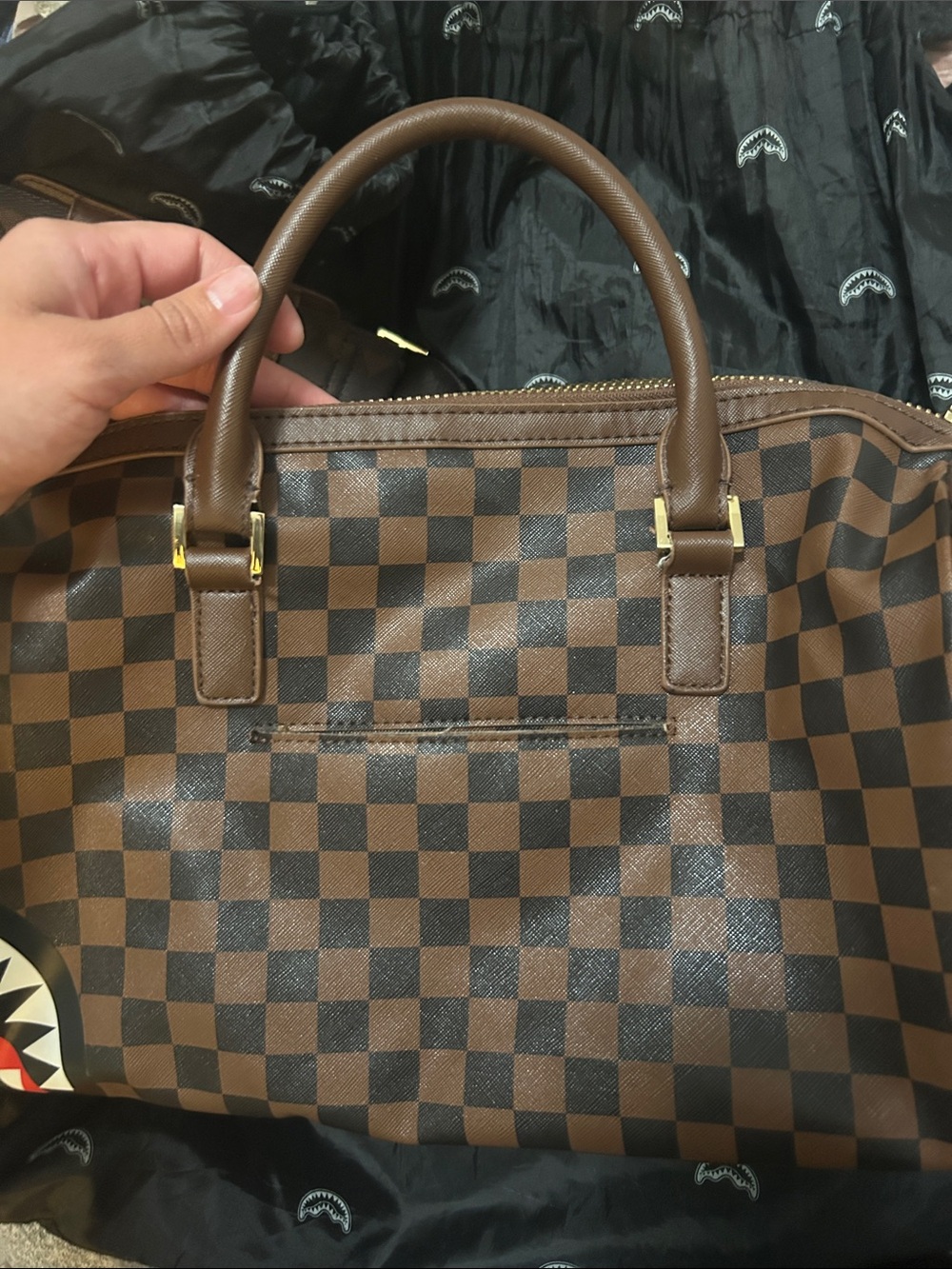 Brown Checkered Sprayground Tote - Picture 5 of 12